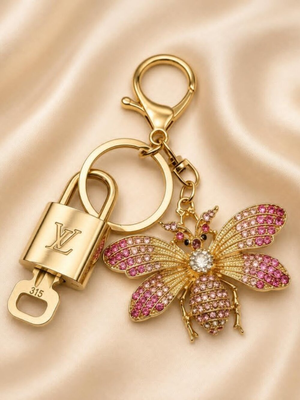 Authentic Louis Vuitton Lock & Key Gold ✨ Unbranded Keychain Bag Charm LV